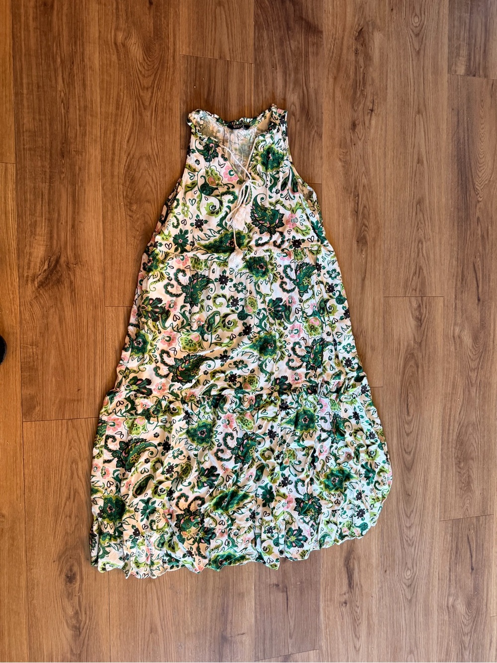 Sleeveless Maxi Dress with Green Floral Print